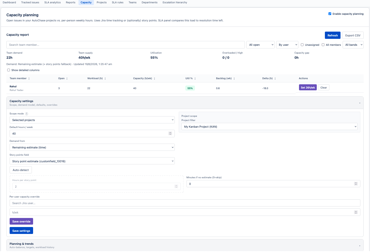 Capacity planning — workload, utilization, and team capacity